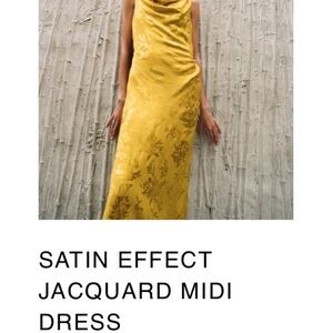 Zara Backless Golden Satin Jacquard Midi Dress